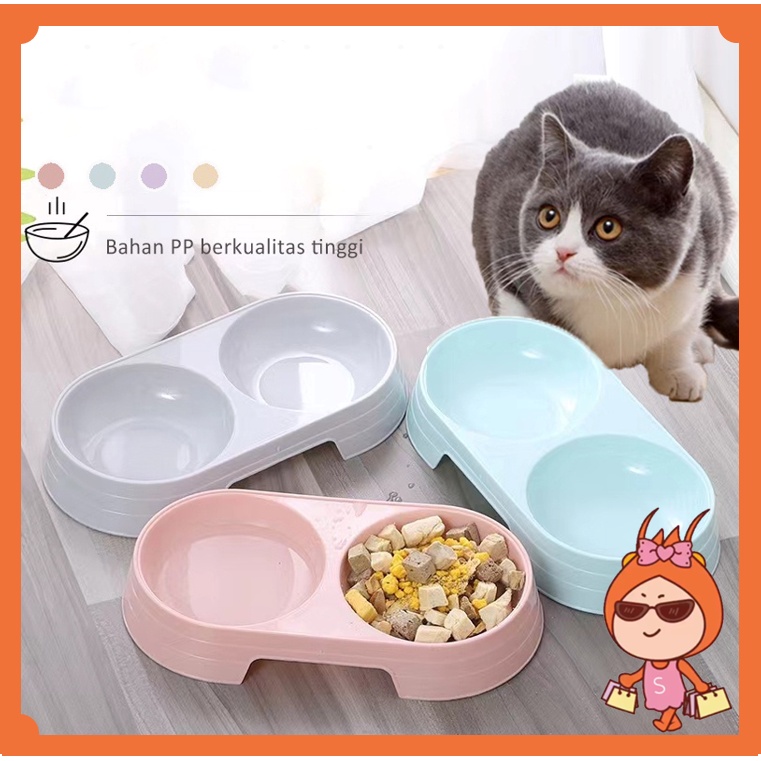 Reseller Welcome - 5522 Mangkuk Double Anti Licin 2 in 1 / Tempat Makan Minum Anjing Kucing / Mangku