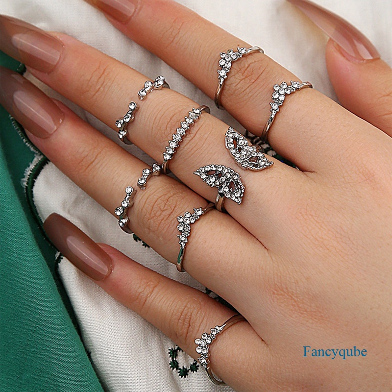 8pcs/set Korea Fashion Cincin Emas Kupu-Kupu Berongga Mutiara Cincin Jari Rings Untuk Aksesoris Perhiasan Wanita