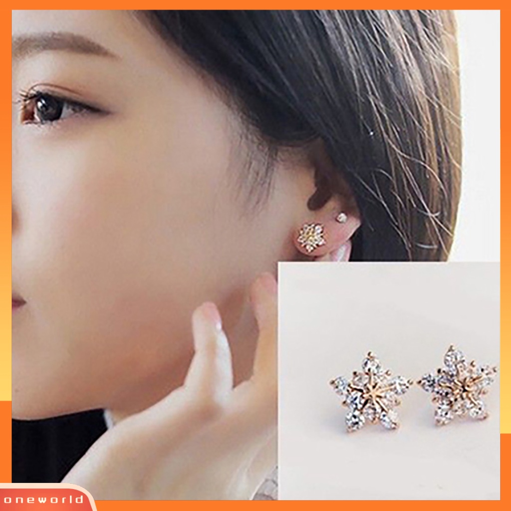 {oneworld} 1pasang Anting Tusuk Aksesoris Perhiasan Ringan Mini Wanita Anting Berlian Imitasi Elegan Untuk Pernikahan