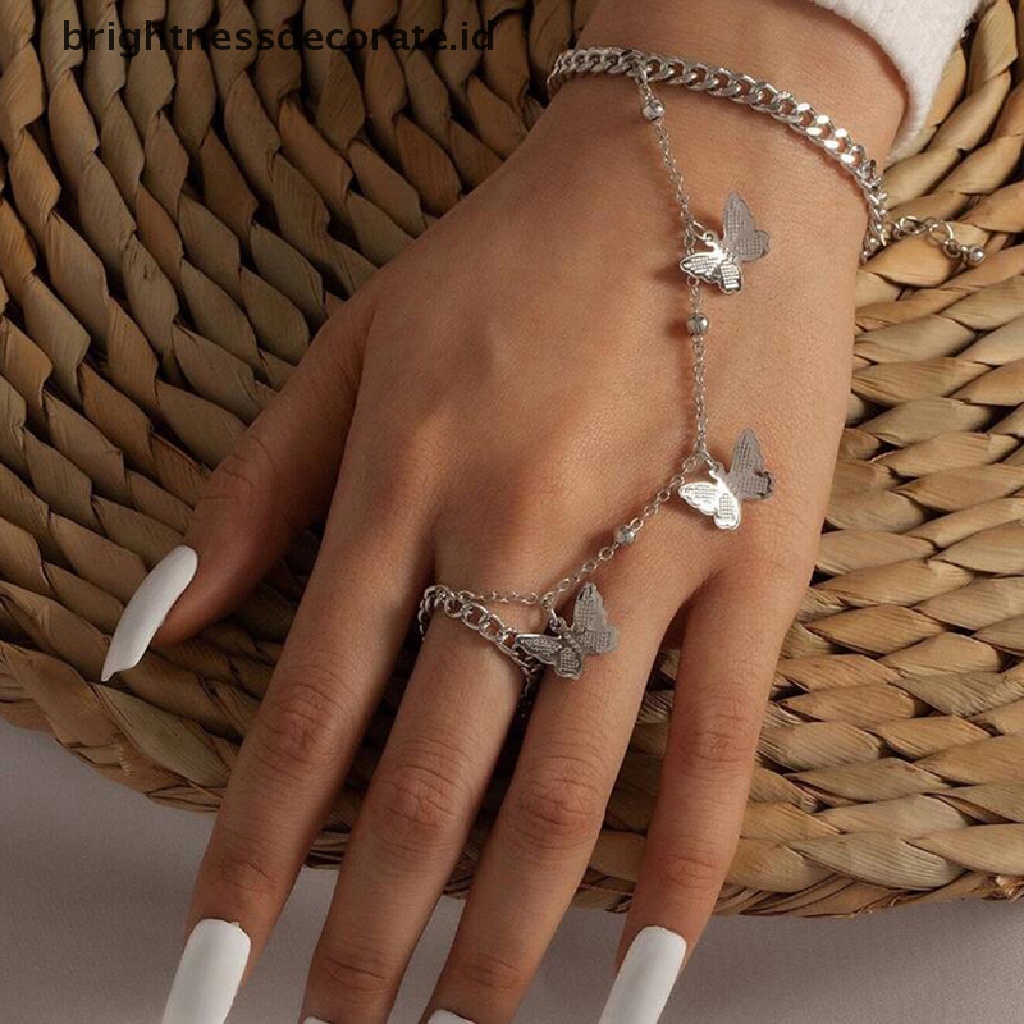 [Birth] Gelang Kupu-Kupu Wanita Vintage Rantai Sederhana Butterfly Charm Finger Bracelet [ID]