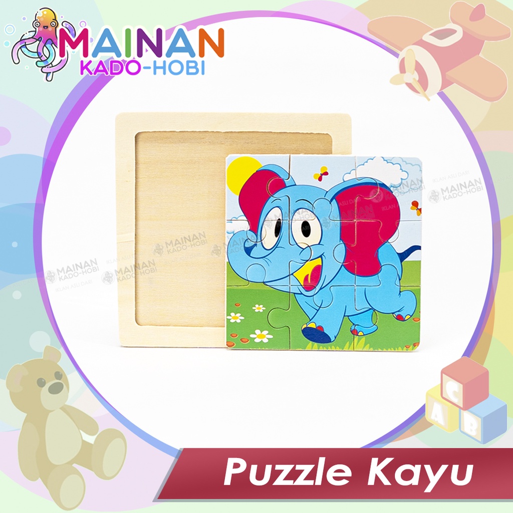 MAINAN EDUKASI ANAK PUZZLE KAYU 3D KARAKTER HEWAN ELEPHANT SMALL SIZE