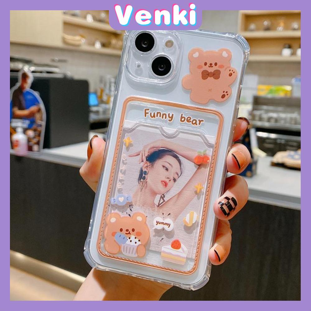 For iPhone 14 Pro Max Card Holder Case Clear Card Storage Back Cover Cute Cartoon Bear Bunny Camera Protection Shockproof For iPhone 14 13 12 11 Plus Pro Max 7 Plus X XR