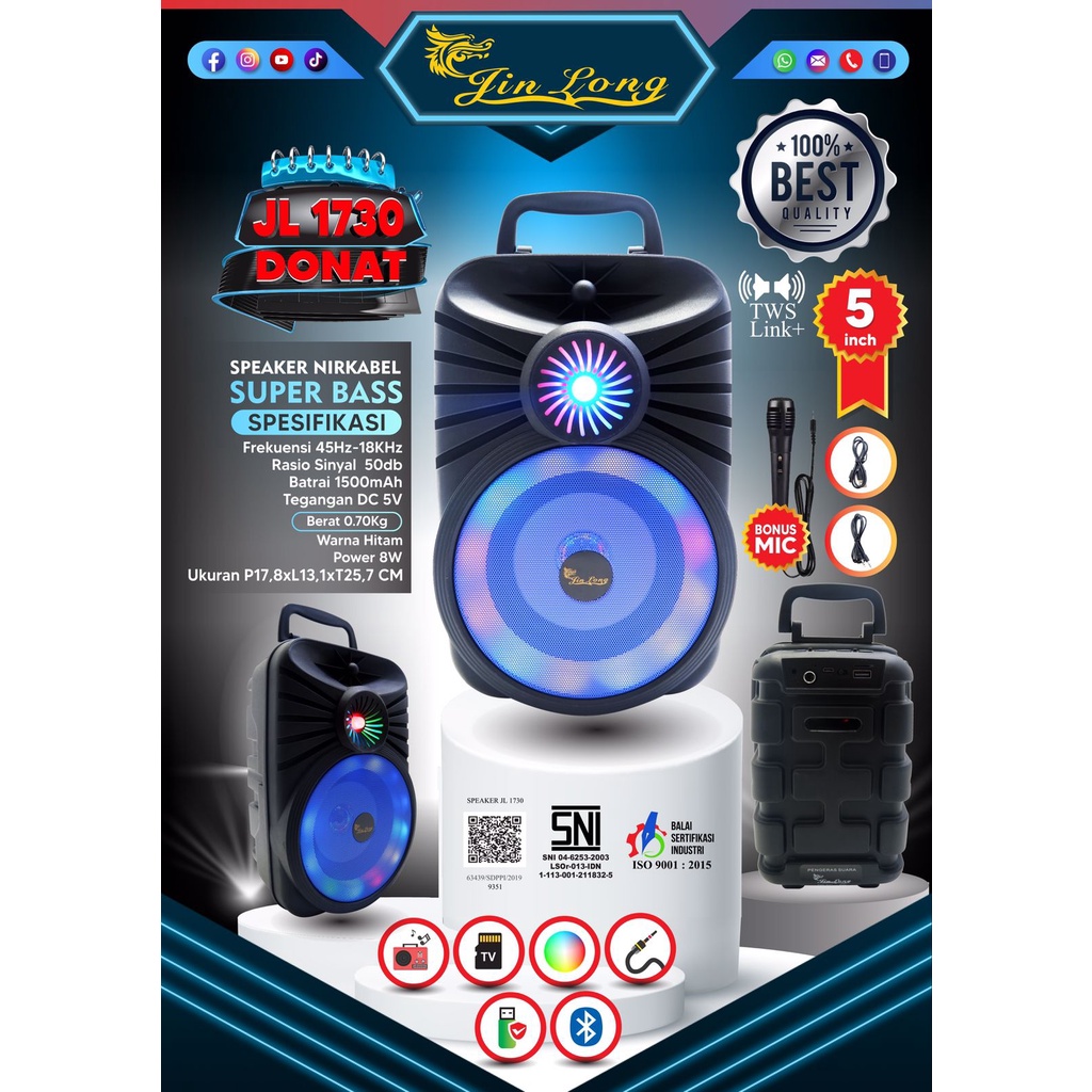 Speaker 5 inch Bluetooth Jinlong JL 1730 Donut + Mic
