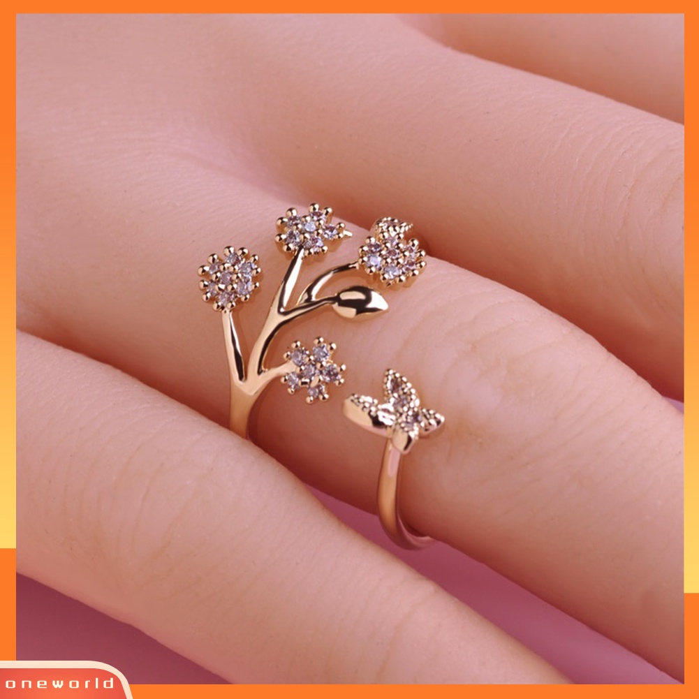 {oneworld} Cincin Tunangan Desain Kupu-Kupu Perhiasan Silver Lovely Untuk Wanita Perempuan Lady