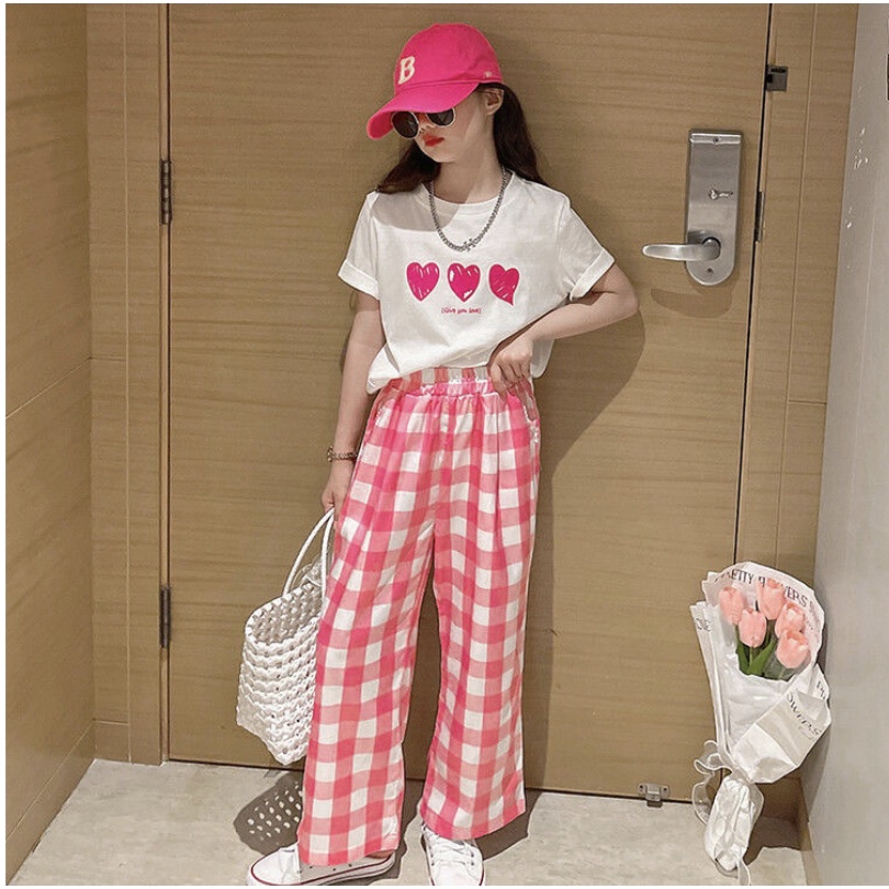 babyfit FULL LOVE 7-13thn setelan oblong katun celana panjang t-shirt import baju anak perempuan my-0504r