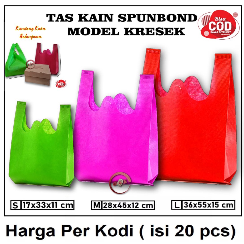 Jual 1 Kodi Isi 20 Pcs Tas Kain Spunbond Model Kresek Size S M L Jumbo Kantong Bingkisan Nasi 1507