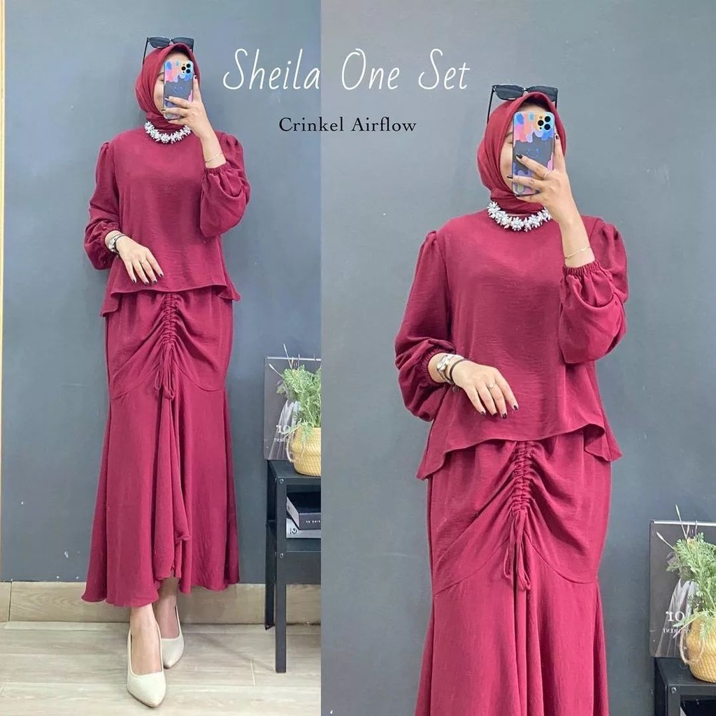 Fashion wanita muslimah set rok bahan crinkle Baju kondngan elegant remaja muslimah polos terbaru