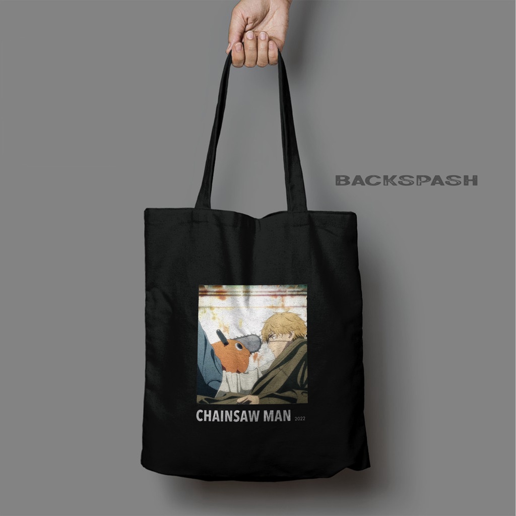 TOTEBAG ANIME CHAINSAW MAN DENJI AKI HITAM CUSTOM PRIA DAN WANITA