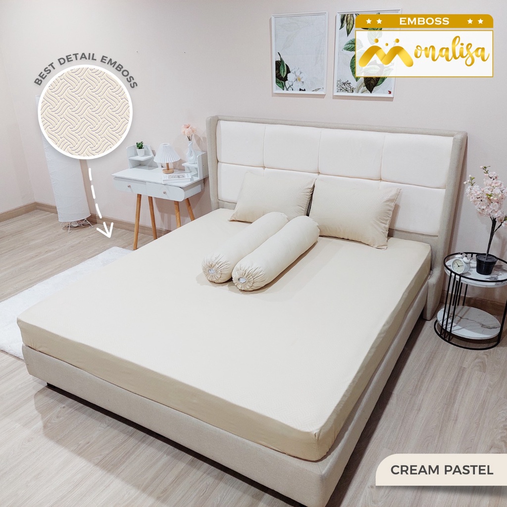 Monalisa Emboss Sprei Uk 160/180 - Cream Pastel
