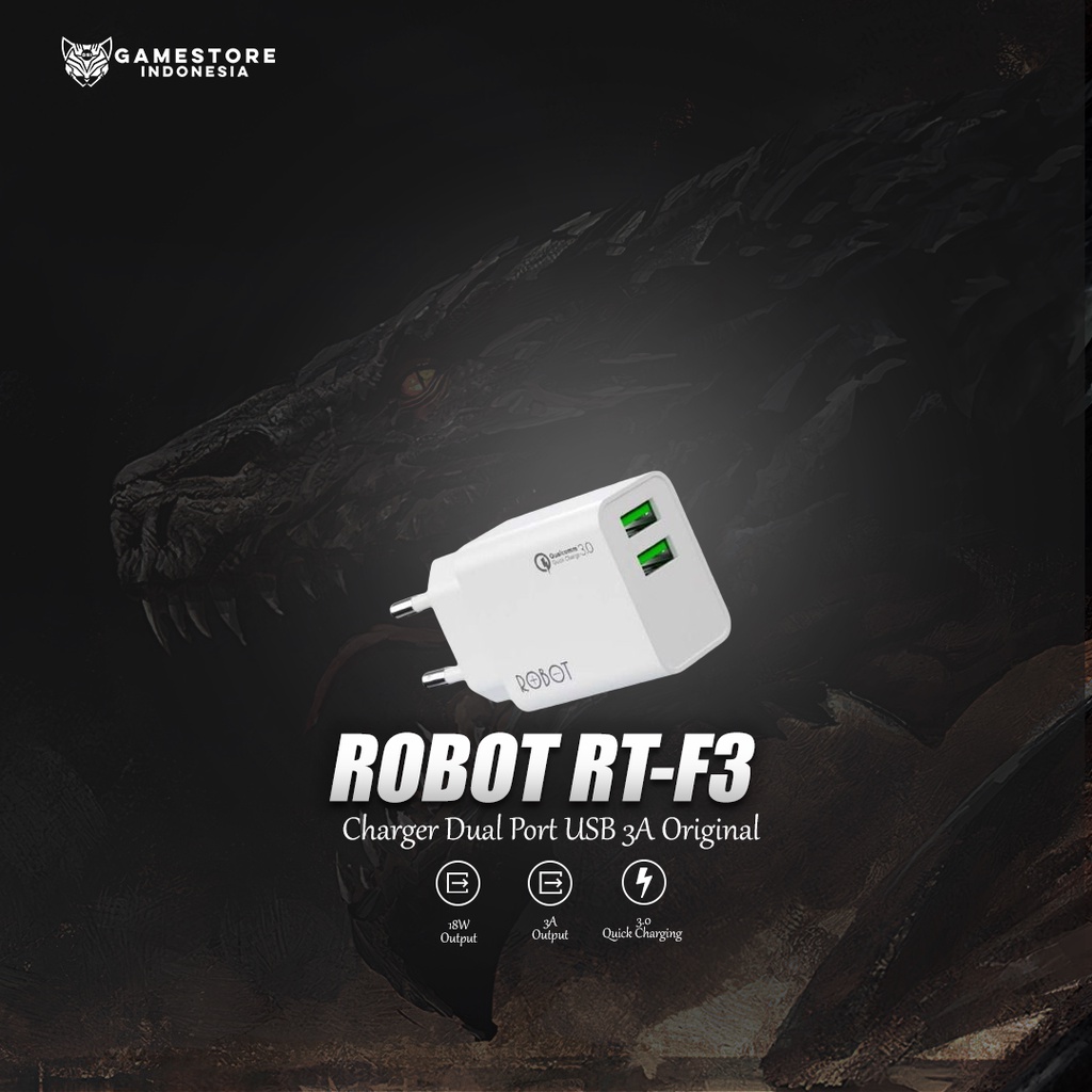 ROBOT RT-F3 Charger Adapter Dual USB Port 3A Qualcomm QC3.0 18W QC3.0 - ORIGINAL