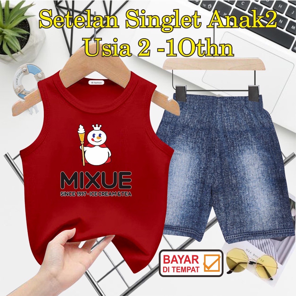 ((IB))SETELAN ANAK2 SINGLET SEMI JEANS/MIXUE DIGITAL SABLON