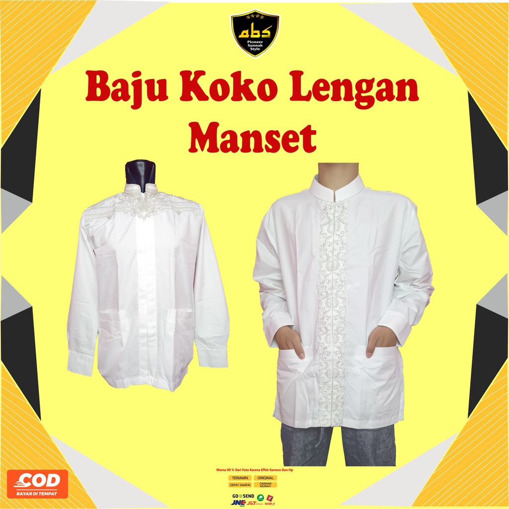 Baju Koko Putih Pria Lengan Panjang Manset Pakaian Muslim Haji Umroh Koko Premium Abu Sulthan