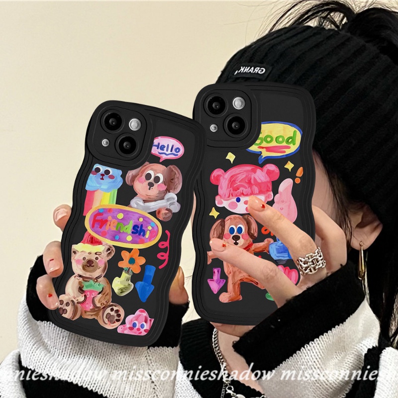 Kartun Graffiti Anjing Lucu Gadis Lucu Stiker Wavy Edge Soft Case Kompatibel Untuk Samsung A04s A04 A03s A13 A12 A50 A32 A53 A30s A50s A22 A23 A04E A21s A52 A52s A11 A02s A31 A20 A51