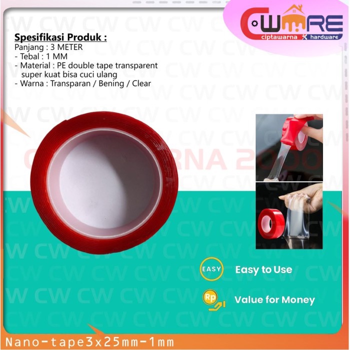 

\"\"\"\] Double Tape 3 METER 2.5CM 1MM Transparan Clear Bening