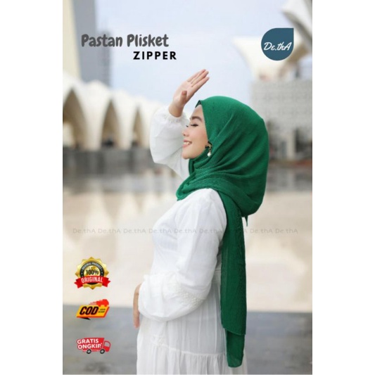 Hijab Instan Plisket Zipper Pashmina Plisket Pakai Resleting Bahan Ceruty Babydoll By. De.thA