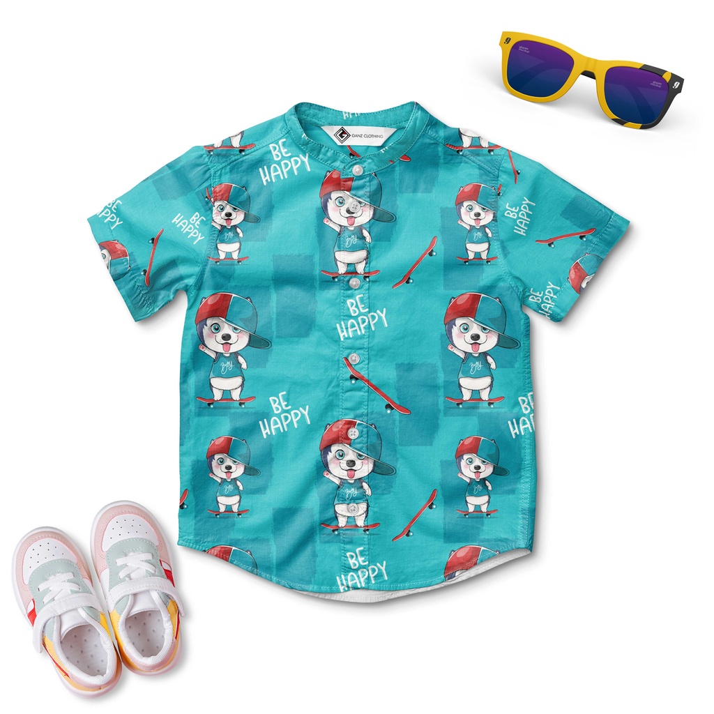 Kemeja Anak Premium - Husky puppy with skateboard