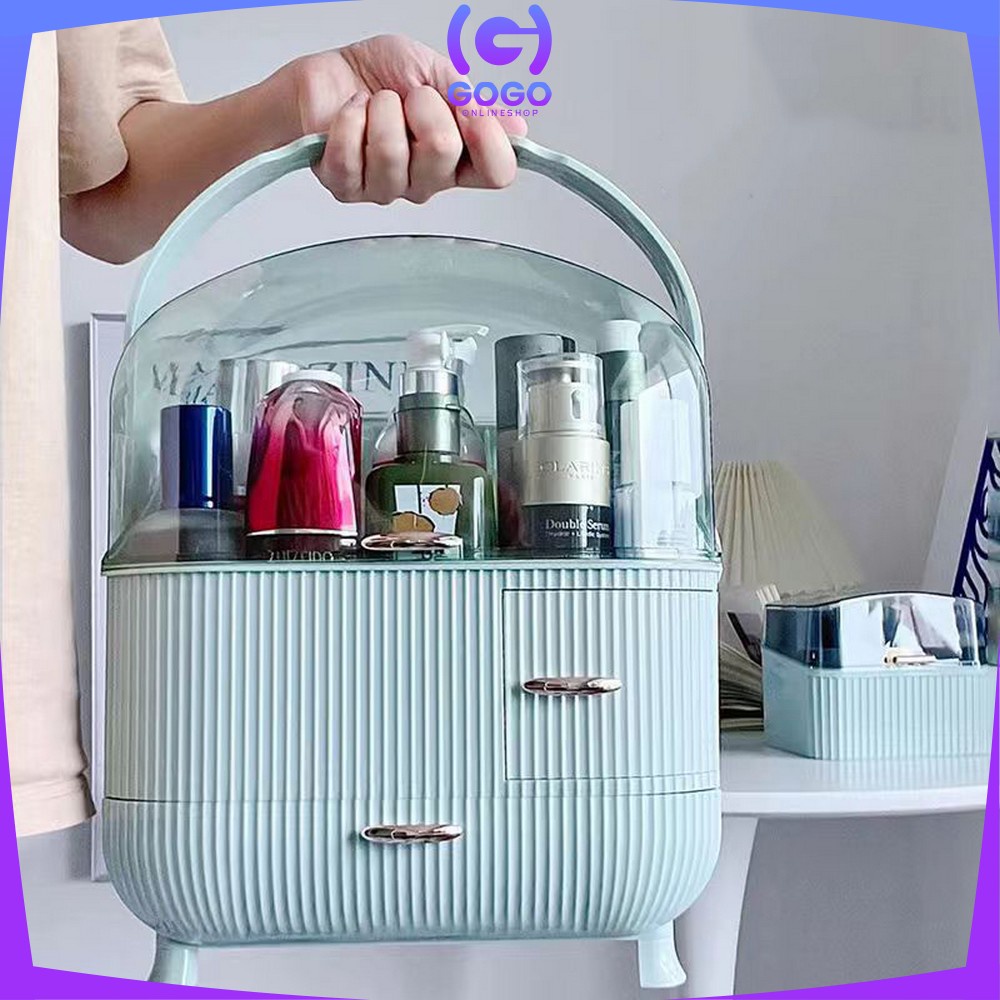 GOGO-K140 K141 Rak Kosmetik Akrilik Multifungsi Penutup Anti Debu Portable / Tempat Penyimpanan Kosmetik Makeup Acrylic Orginizer Box Storage Import