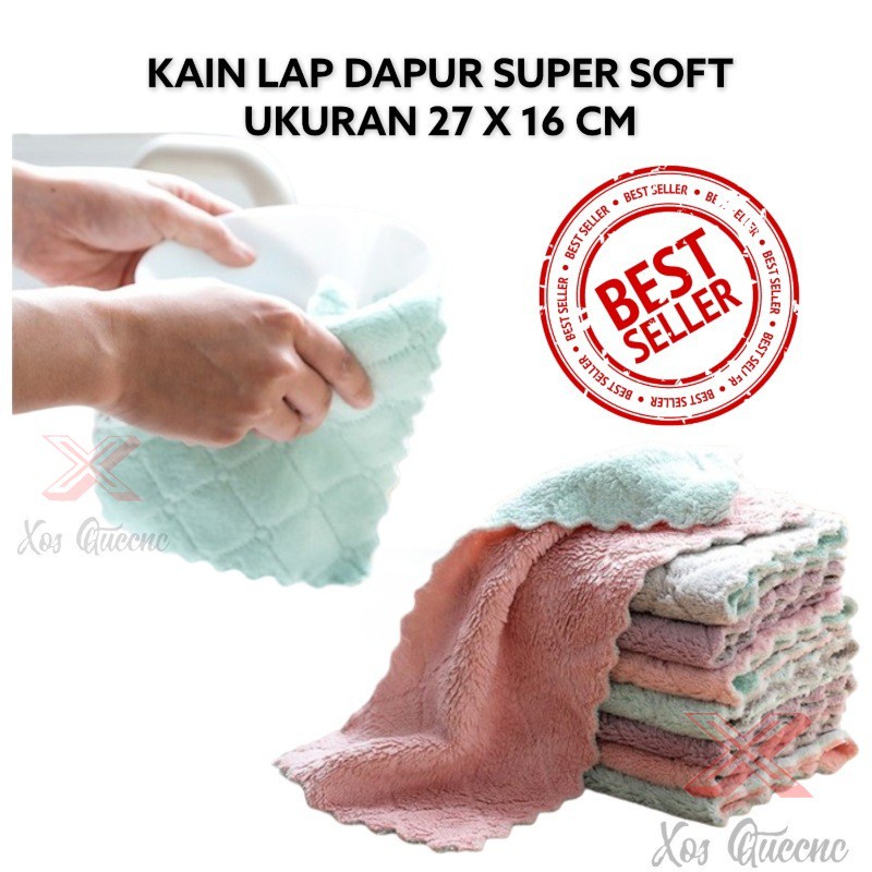 XOQ - Kain Lap Piring Super Soft Bahan Coral Fleece 2 Sisi / Kain Lap piring Lembut Murah