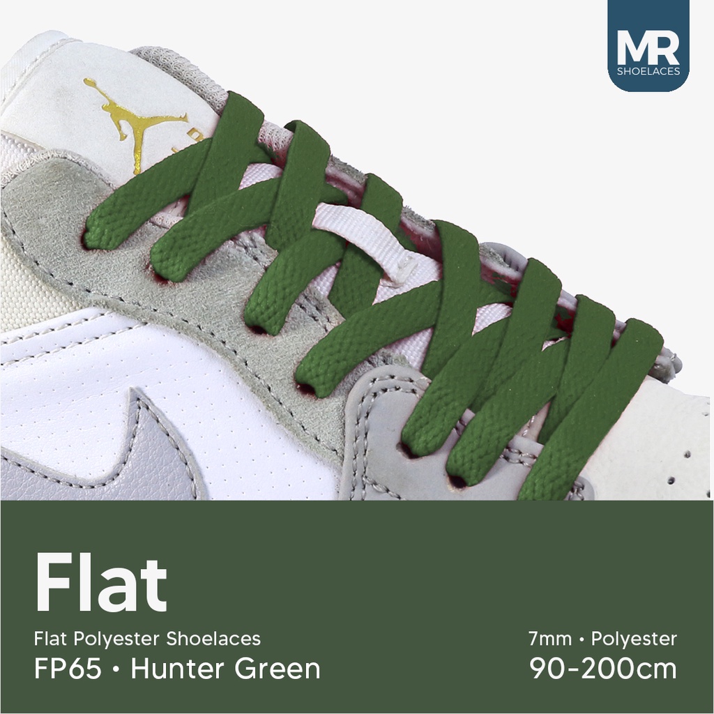 Original MR Shoelaces FP65 Hunter Green (Hijau) Tali Sepatu Polyester Pipih Flat 7mm 80cm 90cm 100cm 120cm 130cm 150cm 180cm 200cm untuk Sneakers - Premium Shoelace Gepeng