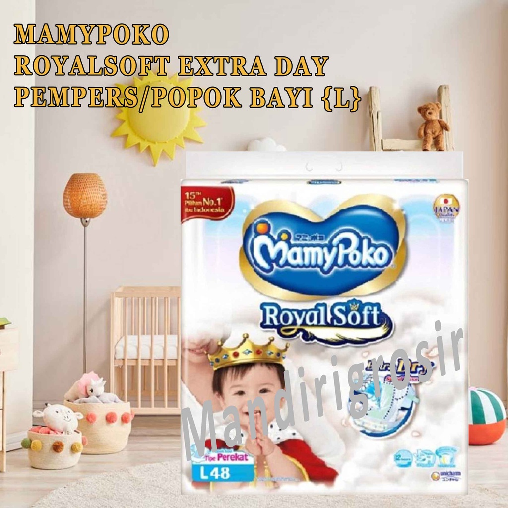 Royal soft extra day mamypoko* pempers bayi* popok ukuran L 48pcs