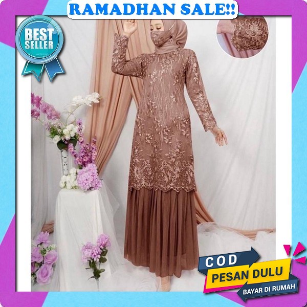 Termurah Luna Dress Brokat Kombinasi / Fashion Muslim Wanita / Gamis Nadine / Bisa Cod / Gamis Konda