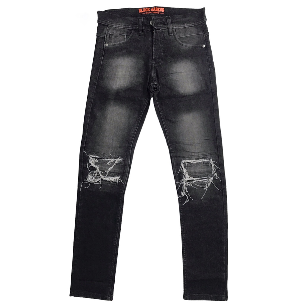 CELANA JEANS PANJANG SOBEK " BLACK BAGEUR " sobekan tidak tembus.