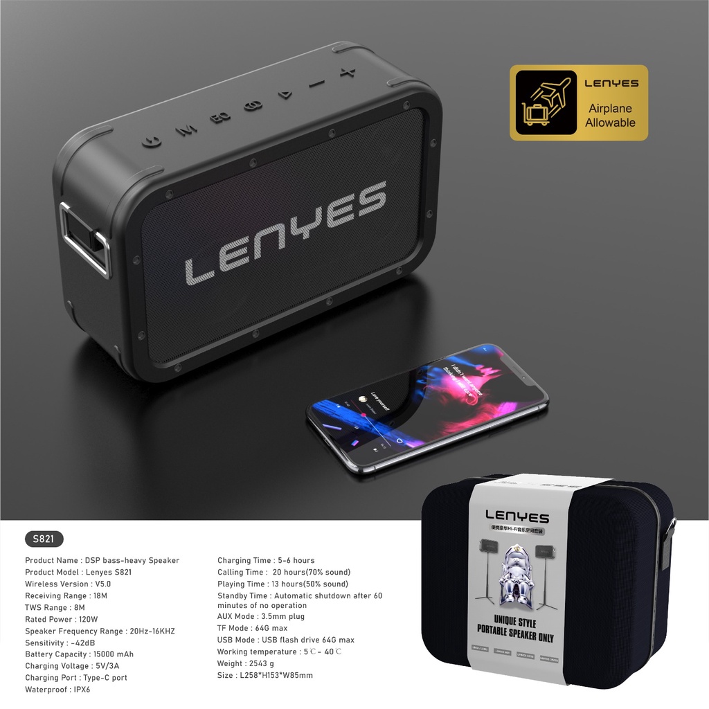 [Bundling] LENYES TWS SET S821 HIFI Bluetooth Music Speaker True Wireless Stereo Sound