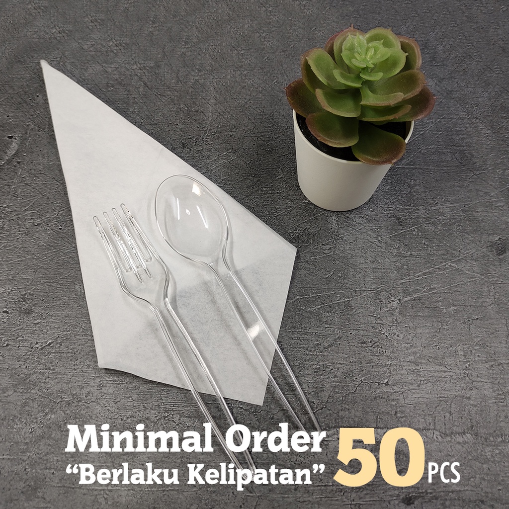 Set Sendok + Garpu + Tissue / Set Sendok Garpu Plastik Bening / PLG