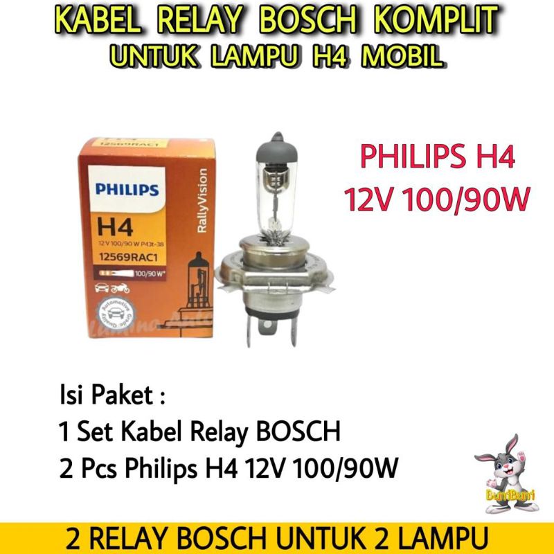 Kabel Relay BOSCH Komplit Lampu Philips H4 Mobil - 2 RELAY 2 Lampu Original (2R)