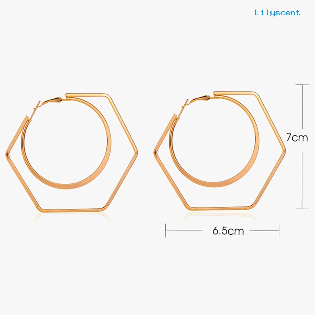 [LS] 1pasang Unik Wanita Berlebihan Geometri Putaran Besar Hexagon Drop Earring Perhiasan Aksesori Untuk Belanja