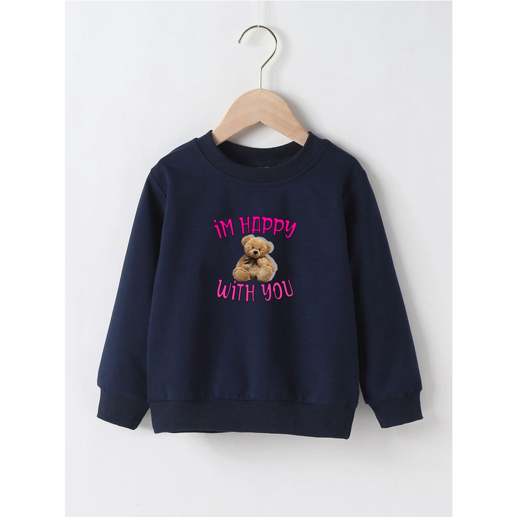 Sweater Perempuan Usia 2 - 12 Tahun Crewneck IM HAPPY Switer Cewek Cowok