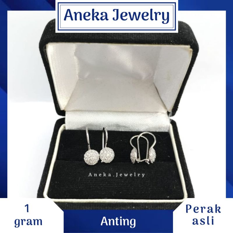 Anting Desy Bulat Mata Full, Sepuh Emas Putih/Kuning, Perak 925