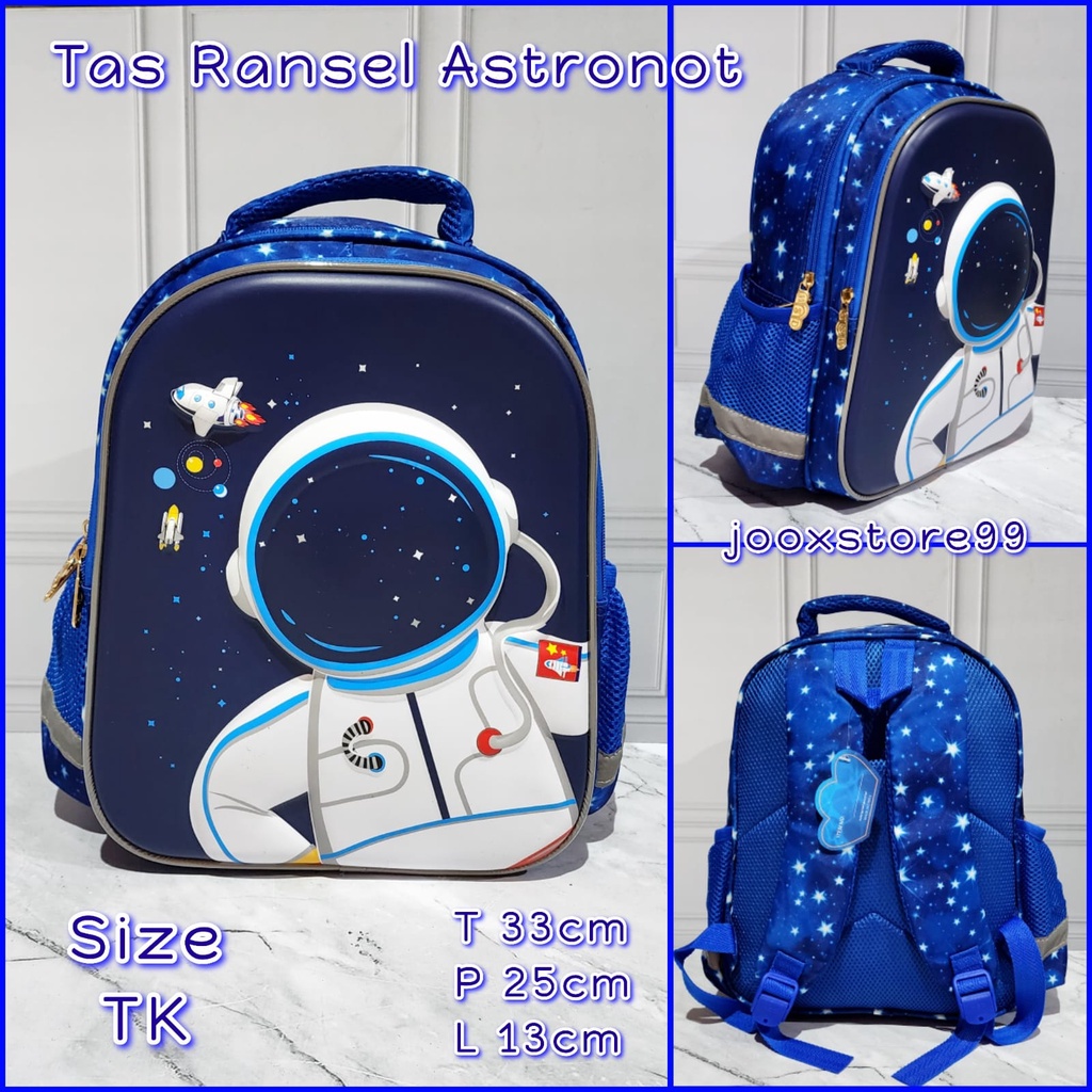 Tas Sekolah Ransel Anak TK dan SD Motif Timbul 3D Gambar Astronot dan Dino Tas Gendong Anak Import Backpack Anak Laki - Laki