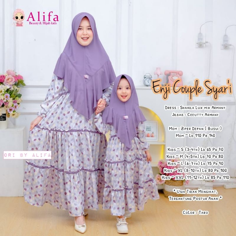 [ ata.id kids ] Enji gamis syar'i couple mom and kids anak perempuan free jilbab by Alifa