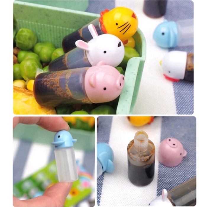 6pc Animal Botol Wadah Bumbu Saus Kecap Portable Lucu Bekal Bento