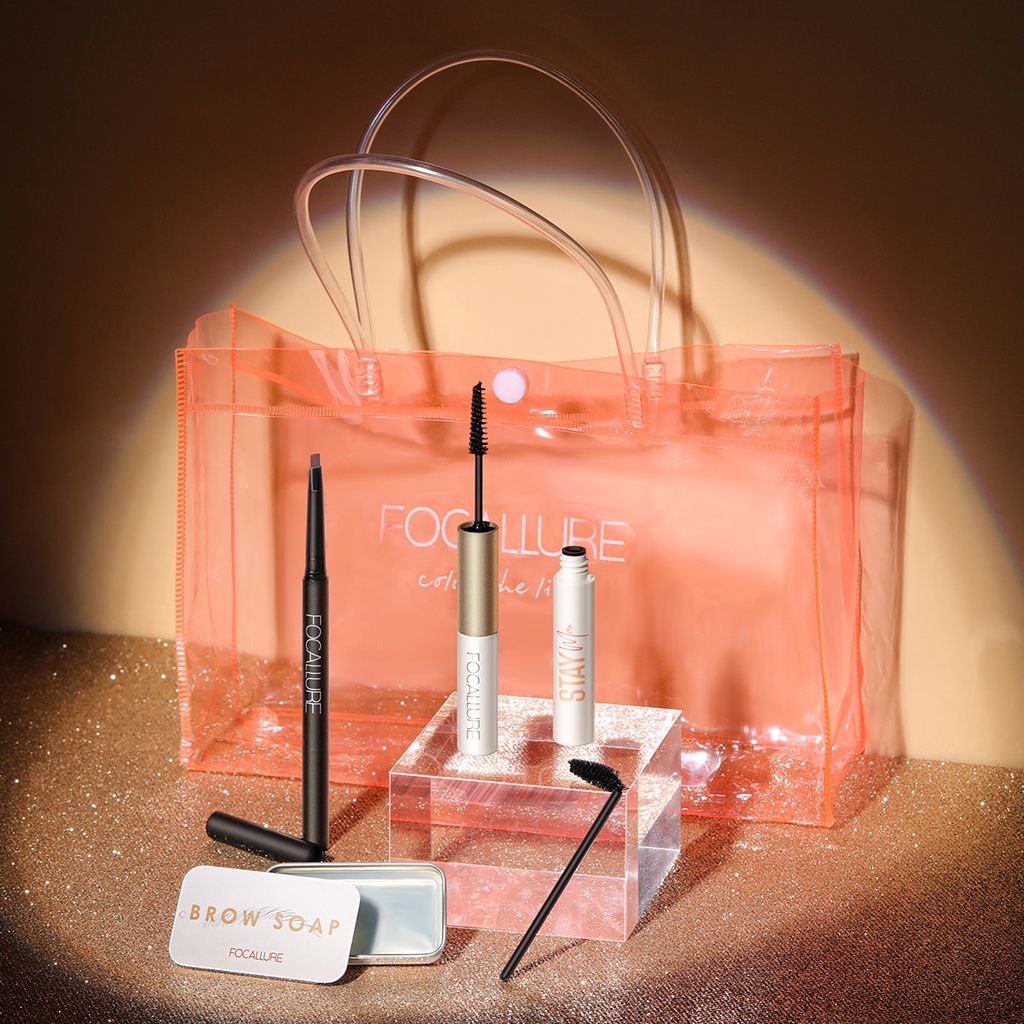 FOCALLURE 3PCS Eye Makeup Kit Waterproof Long-lasting Eyebrow + 2 in 1 Mascara &amp; Eyeliner+ Eyebrow soap