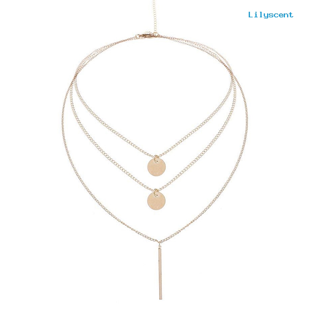 Ls Bohemia Multi-layer Tongkat Bulat Liontin Wanita Kalung Choker Perhiasan Charm