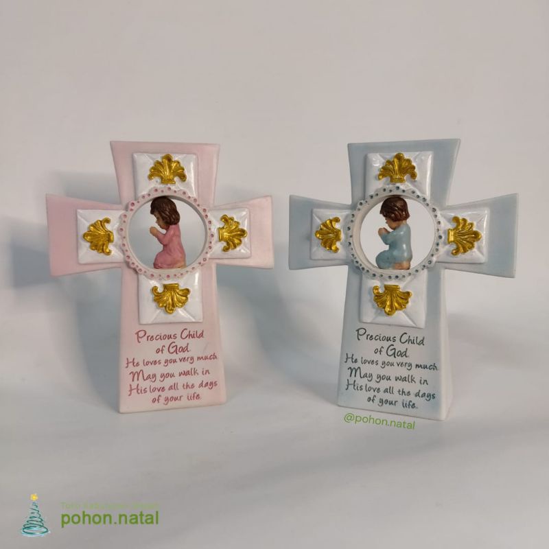 Salib Meja Duduk Resin Precious Child Kado Hadiah Gift Pajangan Kristen Best