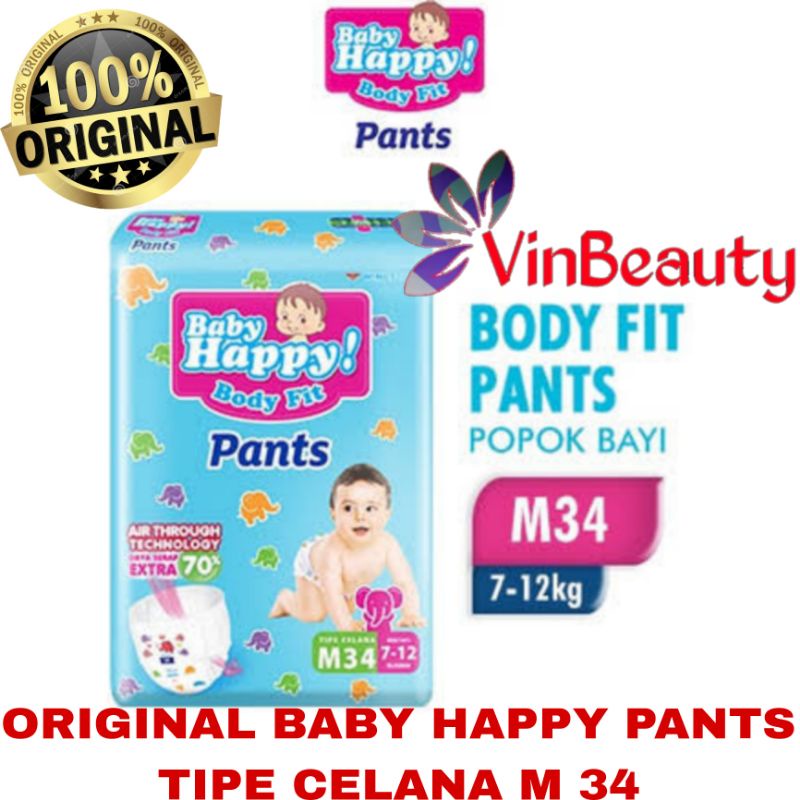 ORIGINAL BABY HAPPY M 34 / PEMPERS BAYI TIPE CELANA / DIAPERS ANAK / POPOK BAYI M34