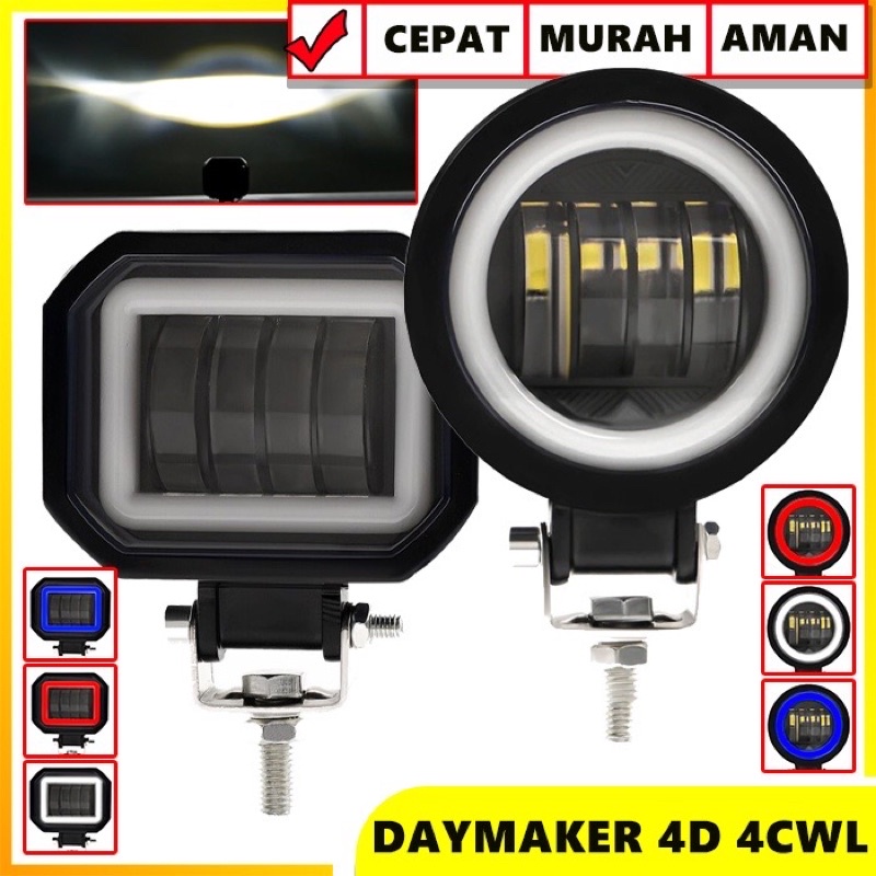 TERMURAH LAMPU TEMBAK DAYMAKER 4 CWL LENSA 6D 40W WORKLIGHT ANGEL EYES DC 12-24V