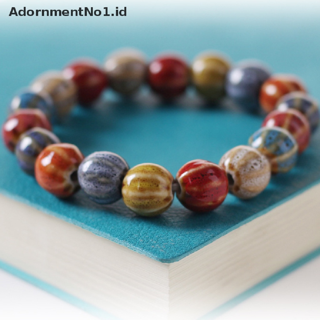 [AdornmentNo1] Gaya Etnik Fashion Glasir Keramik Manik-Manik Dainty Bracelets Strand Bracelet Multicolor Elastis Menyukai Hadiah 1buah [ID]