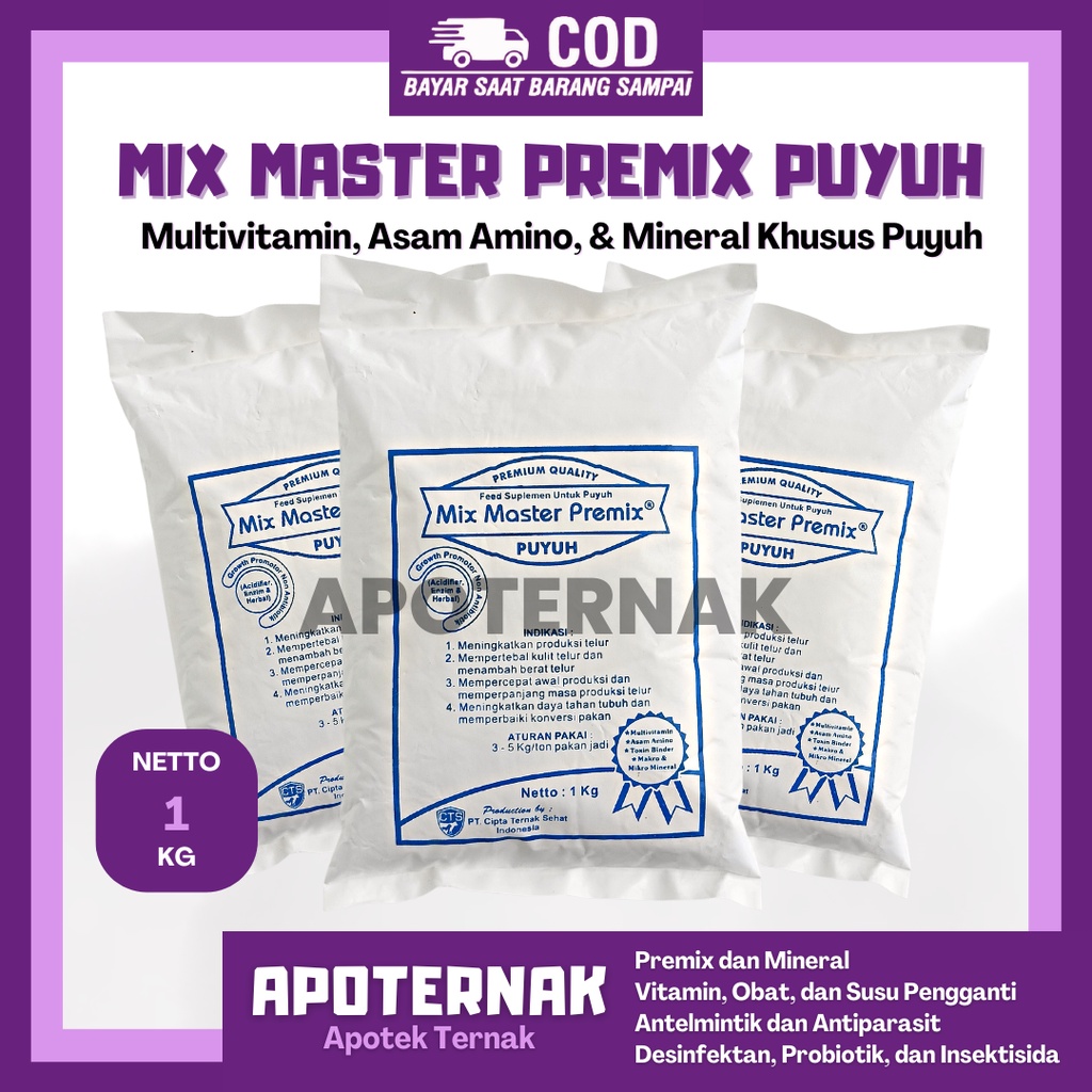 MIX MASTER PREMIX PUYUH 1 kg | Premix Burung Puyuh Peningkat Produksi Telur | Multivitamin, Asam Amino, &amp; Mineral