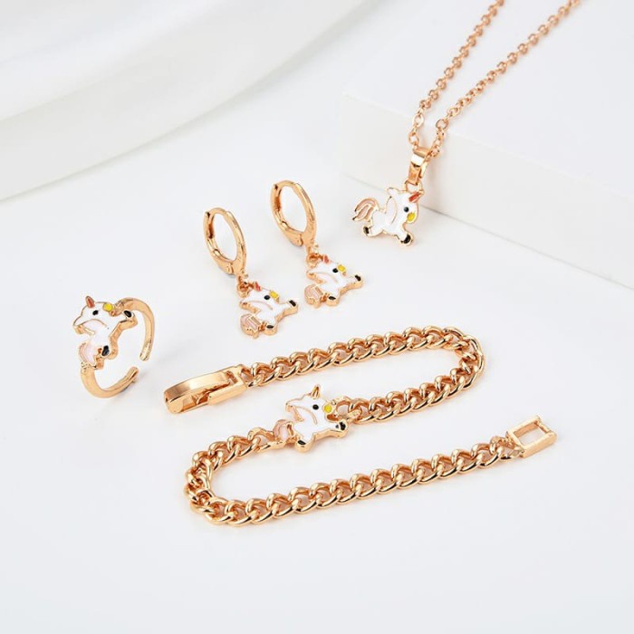 SET 4IN1 Gelang Kalung Cincin Anting Anting Unicorn Cewek Pony Anak