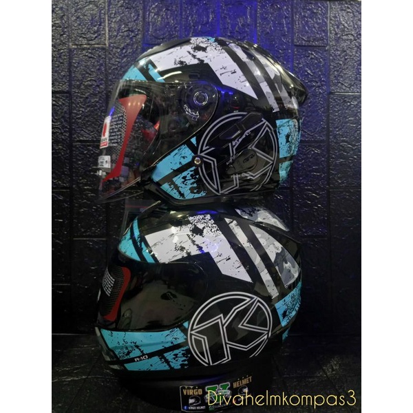 Helm kyt r10 motif #3 black aqua blue couple kyt galaxy flat R #5 black blue|helm couple