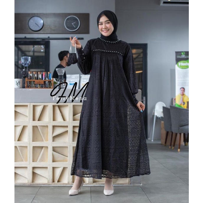 Permata Olshop / Kebaya Gamis Sahira FM / Gamis Brukat Pesta Jumbo Ld 130 / Gamis Modern /  Gamis Kebaya Mewah