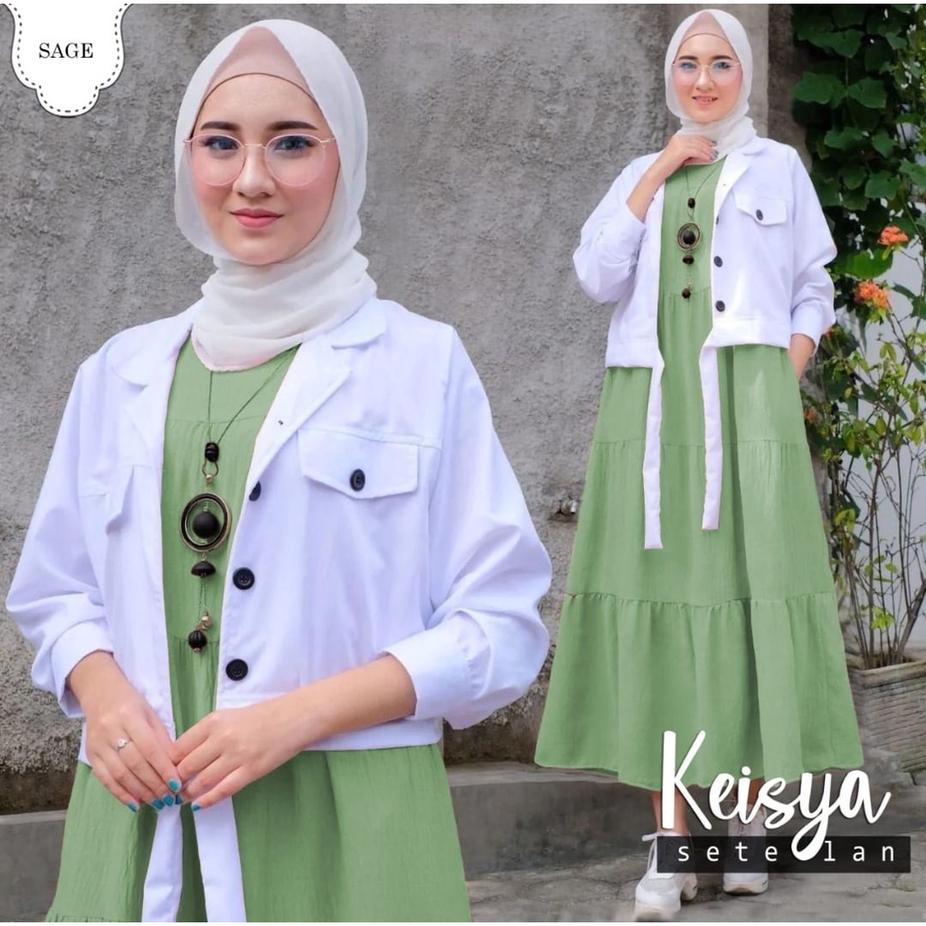 SET KEISYA 2IN1 FASHION PAKAIAN WANITA SET INNER DAN OUTER BAHAN MOSCREPE JCHM