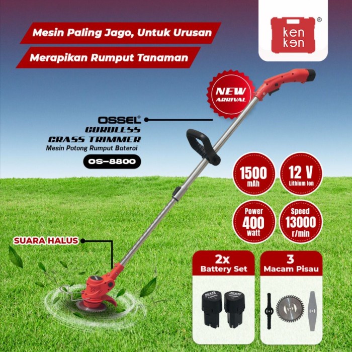 ] Mesin Potong Rumput Cordless 2 Baterai Pemotong Rumput Baterai Ossel