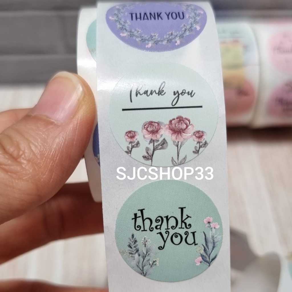 

1 roll isi 500 pcs sticker label thank you flower pastel color 2,5cm