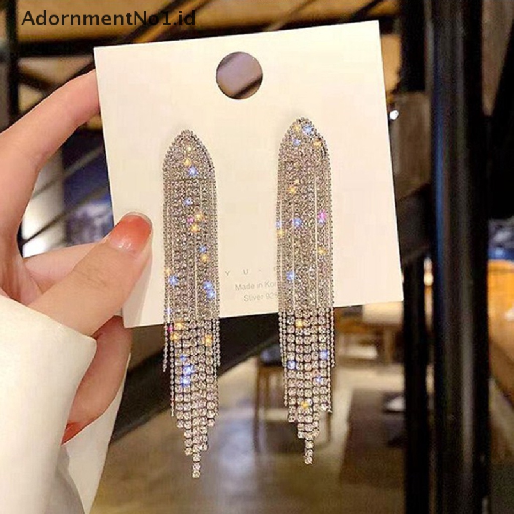 [AdornmentNo1] Rumbai Panjang Penuh Berlian Imitasi Drop Anting Untuk Wanita Ovsize Kristal Menjuntai Anting Fashion Perhiasan Aksesoris [ID]