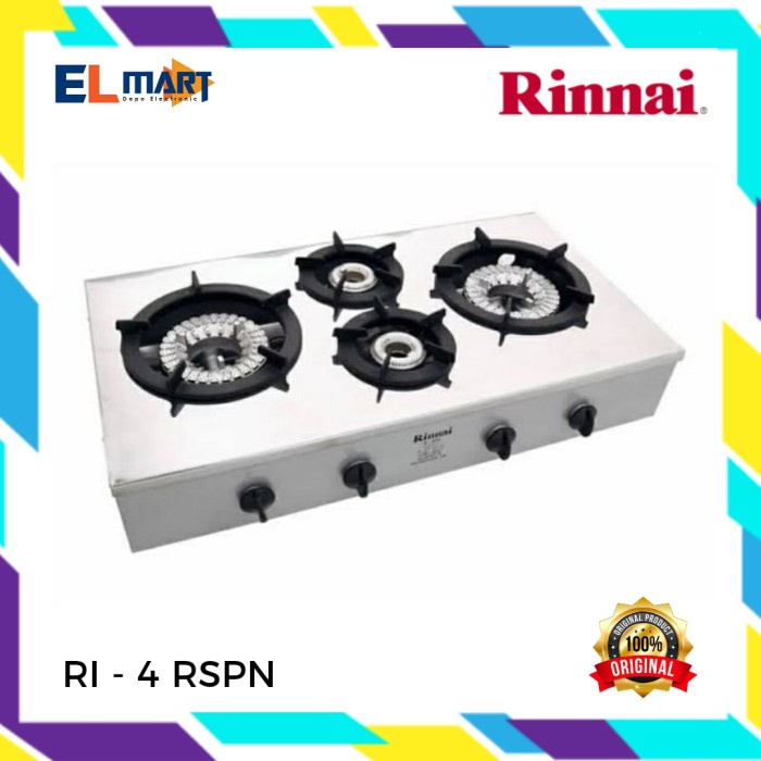 Rinnai Kompor Gas 4 Tungku Stainless RI 4RSPN 4 RSPN RI4RSPN Komersial Ekspedisi